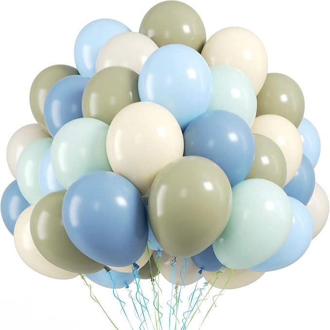 FunHot Blue Green Balloons, 12 Inch Pastel Yellow Ivory Helium Balloons by FunHot