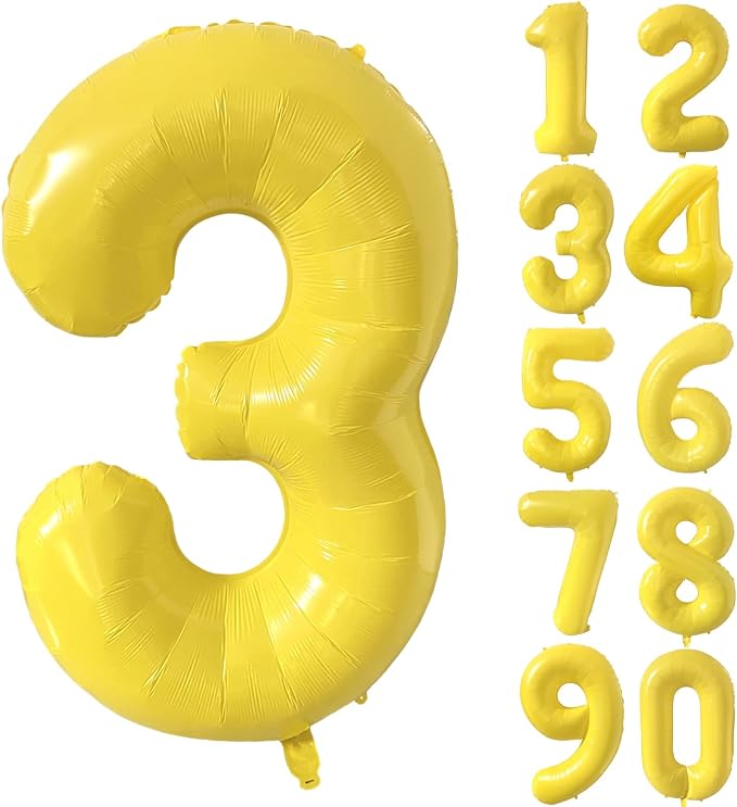 40 inch Yellow Number Balloon Giant Foil Helium Balloons Number 3 Balloon by Yeodong