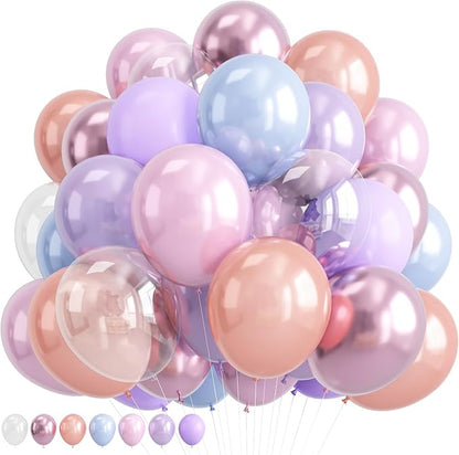 Pastel Mermaid Balloons Set, Pearl Rose Gold Metallic Pink Purple Blue Latex by Paeyeq
