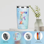 Personalized Gifts Monogrammed Birthday Gifts for Women, Aunt Grandma Retirement Christmas Initial 20 oz Tumbler, Makeup Bag Cup Ballpoint Pens Journal Notebook 6 Set, (Aesthetic Blue Flower F)