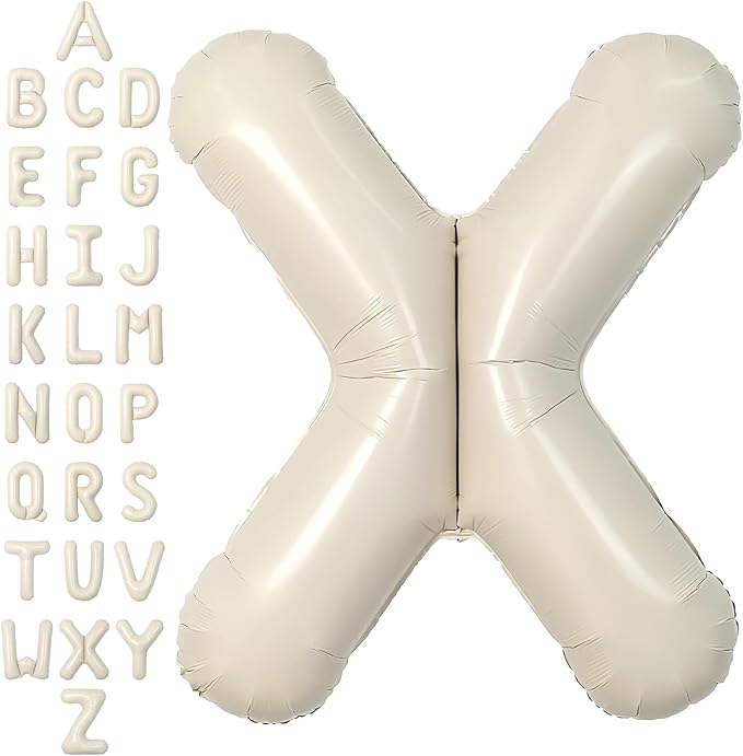 SUWEN 40 Inch Cream Large X Letter Balloons Big Foil Helium A-Z | Jumbo Mylar by SUWEN