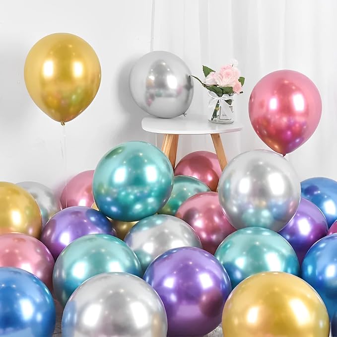 Voircoloria 105pcs Metallic Chrome Party Latex Balloons, 12inch | - Image 6