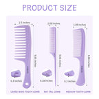 Hair Comb 3-in-1 Plastic Hair Comb Set For Women, Men - Wide Tooth, Rat Tail, and Regular Tooth Detangling Hair Combs for All Hair Types-Purple