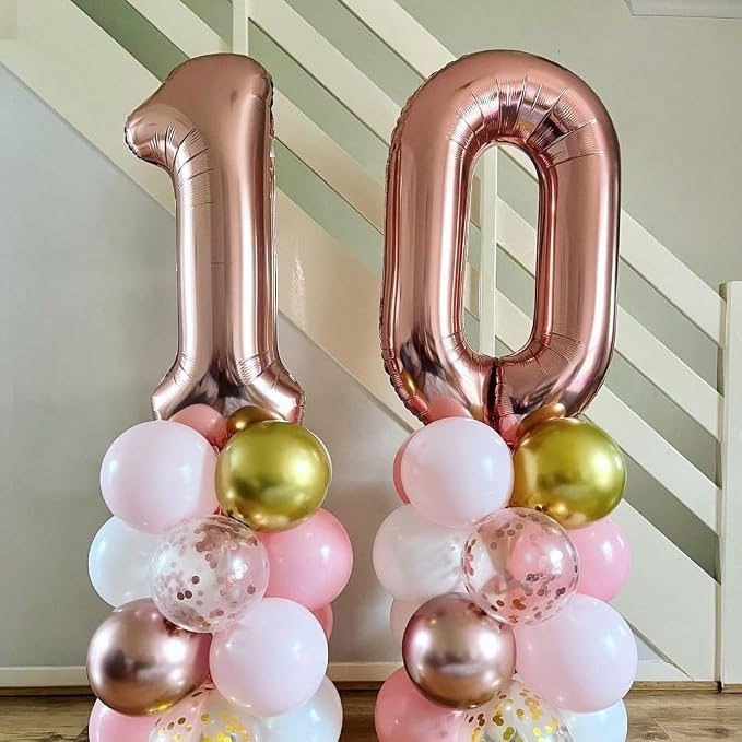 Rose Gold 10 Number Balloons, 40 Inch Big Giant Jumbo 10 Balloon Numbers Rose - Image 5