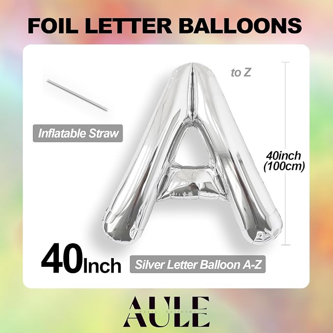 AULE 40 Inch Silver X Balloon Letter Foil A-Z Birthday Big Alphabet | Birthday - Image 6