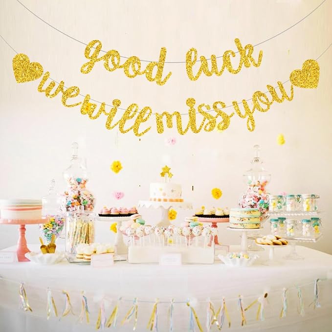 BEISHIDA Glitter Gold Good Luck We Will Miss You Banner Party Decor No DIY | - Image 6