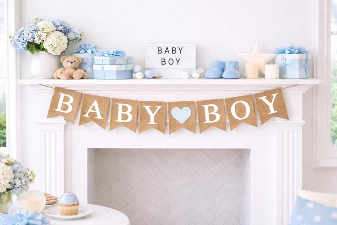 “Baby Boy” Burlap Banner – 5" x 7" Pre-Assembled Jute Flags - Image 4