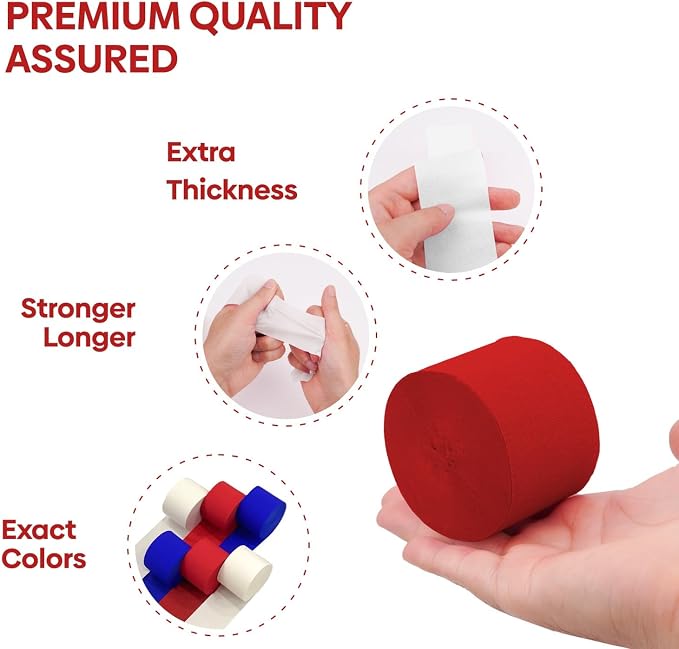 6 Red White Blue Streamers, 492ft Pack of Crepe Paper Party Decorations | Each - Image 4