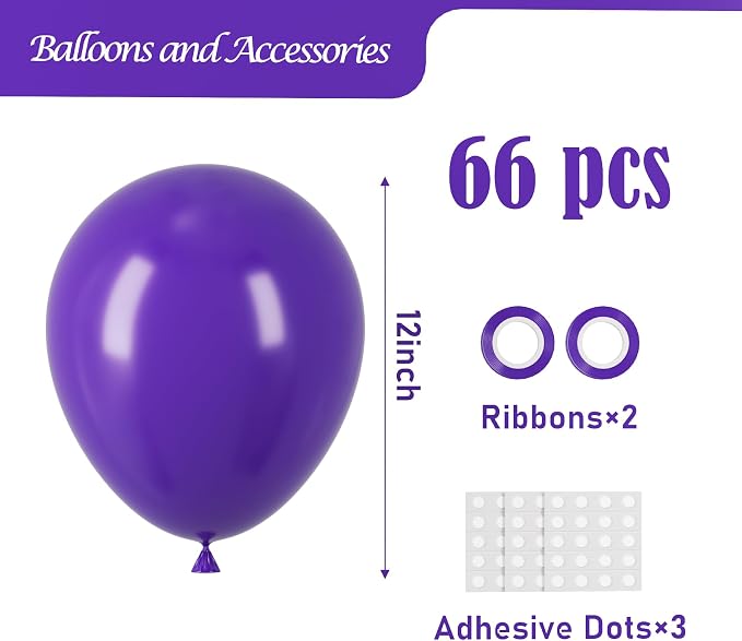 Voircoloria 66pcs Dark Purple Deep Purple Latex Party Balloons, 12inch | - Image 2