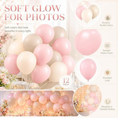 Dusty Pink Balloons, 12 Inch Pastel Baby Light Pink and White Sand Ivory Nude - Image 3