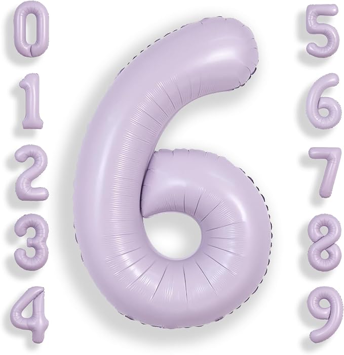 SUWEN 40 Inch Light Purple Lavender Big 6 Balloon Number Foil Helium 0-9 | 6th by SUWEN