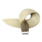 Full Shine Tape in Hair Extensions 22 Inch Balayage Color 8 Ash Brown Ombre 60 Platinum Blonde Natural Seamless Double Sided Remy Tape Ins Human Hair Extensions 20 PCS Soft and Silky 50g Add Length