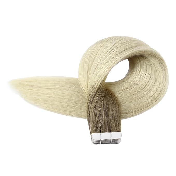 Full Shine Tape in Hair Extensions 22 Inch Balayage Color 8 Ash Brown Ombre 60 Platinum Blonde Natural Seamless Double Sided Remy Tape Ins Human Hair Extensions 20 PCS Soft and Silky 50g Add Length