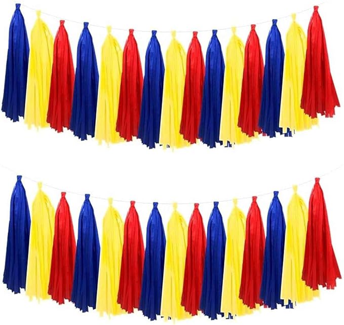 We Moment Red Blue Yellow Tissue Paper Tassels Party Tassel Garland Banner by We+Moment