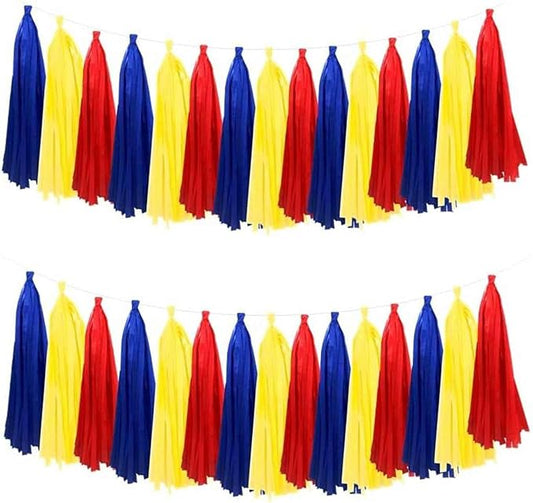 We Moment Red Blue Yellow Tissue Paper Tassels Party Tassel Garland Banner by We+Moment