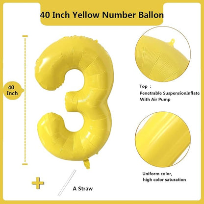 40 inch Yellow Number Balloon Giant Foil Helium Balloons Number 3 Balloon - Image 2