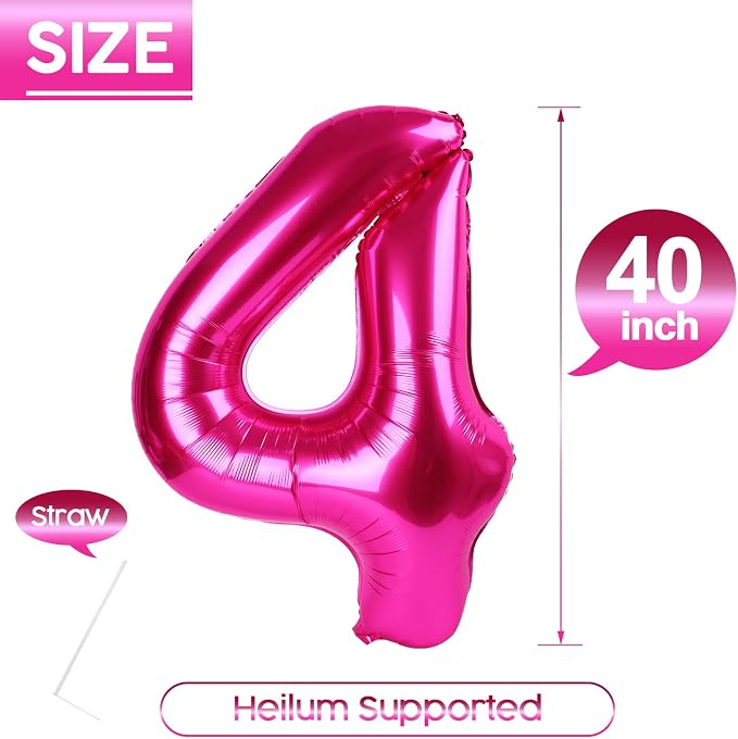 4 Balloon - Hot Pink Birthday Number Balloons, 40 Inch Party Decorations | Hot - Image 5
