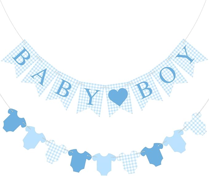 Hahafelt 1 Pcs Blue Gingham Baby Boy Banner by Hahafelt