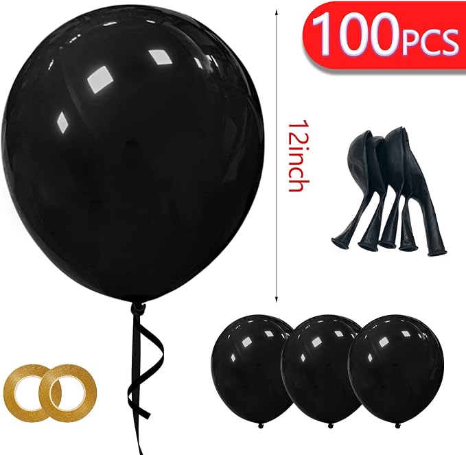 Black Latex Balloons 100 Pack 12 Inch Black Round Helium Balloons Party Balloons - Image 2