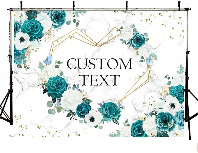 AIBIIN 10x7ft Custom Green Mr and Mrs Floral Backdrop Teal Wedding Photography - Image 4