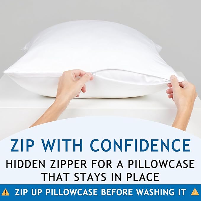 Pillow Cases - 100% Viscose Derived from Bamboo - Cooling Pillowcase - Standard Size, Navy Gray, Set of 2 Zippered - for Hot Sleepers - Soft Pillow Covers - by Vegan Silk