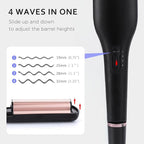janelove 4 in 1 Hair Crimper, Hair Waver, Beach Waves Curling Iron Create 4 Types of Waves 0.75 & 1 & 1.1& 1.25 Inch, for Water/Mermaid/Beach/Deep defned Waves, 4 Temps with LED Display