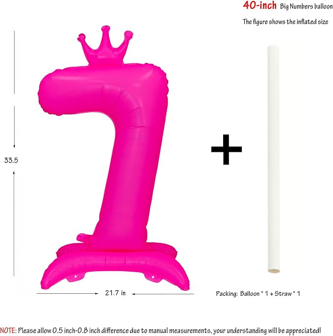 Fluorescent Pink Crown Number 7 Foil Balloon Neon Glow In The Dark Balloon | - Image 2