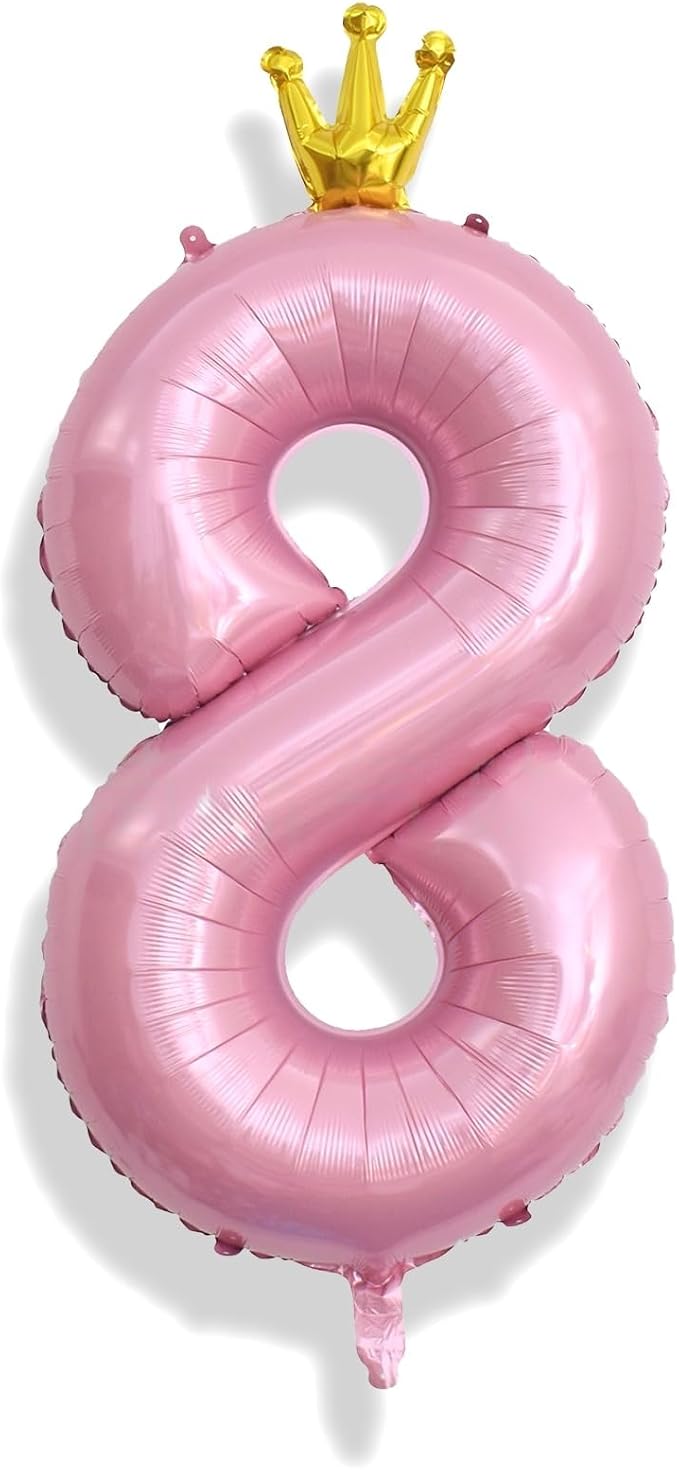 40 Inch Pearl Pink Number Balloons, Big Crown Foil Number 8 Balloons by Isndare