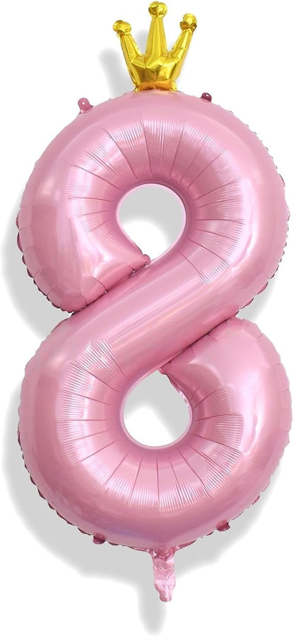40 Inch Pearl Pink Number Balloons, Big Crown Foil Number 8 Balloons by Isndare