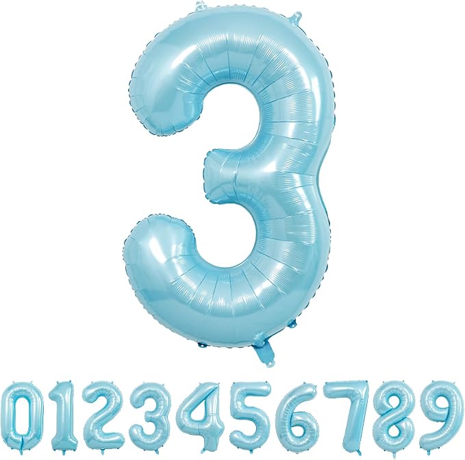 40 Inch Light Blue Number 3 Balloons by Unknown