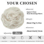 SARLA 2PCS Messy Hair Bun Hair Pieces Wavy Curly Synthetic Updo Fake Scrunchies Ponytail Extension for Women Ice Blonde