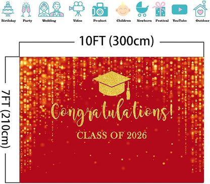 Mocsicka Class of 2026 Backdrop Red Gold Glitter Bokeh Graduation Party - Image 4