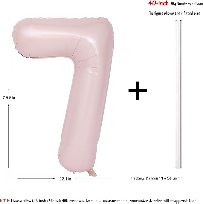 40 In Matte Pink Number Balloons Helium Foil Mylar Balloon Party Digital 7 | - Image 2