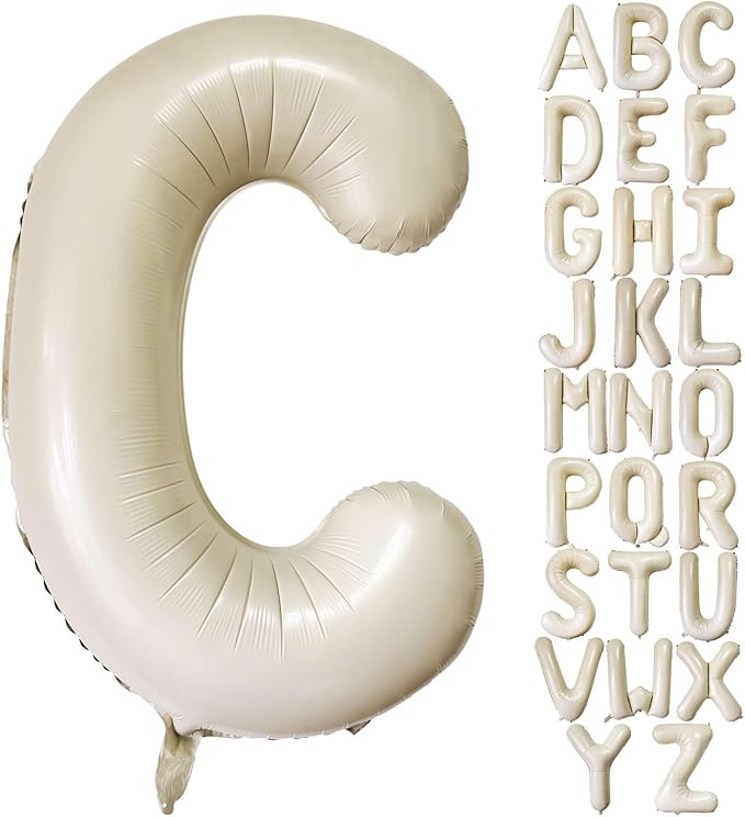 Cream White Letter C Balloons, 40 Inch Giant Letter Balloons C Foil Mylar by Lovoir