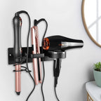 Hair Dryer Holder Wall Mounted 3in1 Hair Tool Organizer Blow Dryer Holder Bathroom Care Styling For Flat Iron,Curling Iron Matte Black