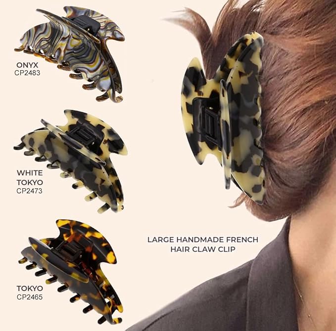 Camila Paris CP2473 French Hair Clip for Women Thick Hair for Long Curly Wavy Hair, Handmade Flow, Girls Hair Claw Clips, Durable Styling Big Claw Clip for Thick Hair, Strong Hold Grip, Made in France