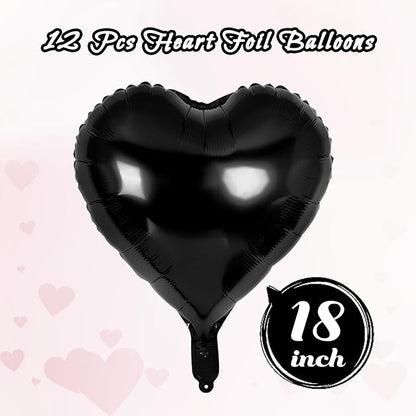 12 Pcs Black Heart Balloons, 18 Inch Heart Foil Balloons Love Balloon Valentine - Image 2