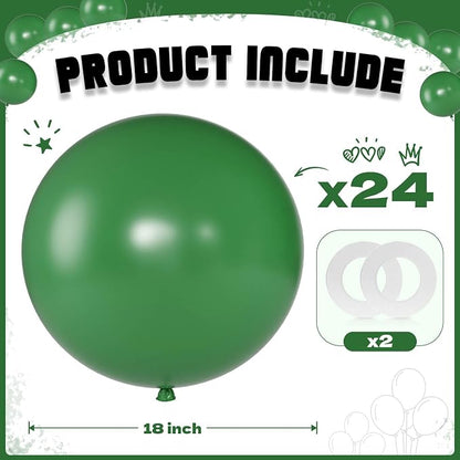 Dark Green Balloons 18 Inch 24 Pack Matte Helium Latex Round Balloons - Image 2