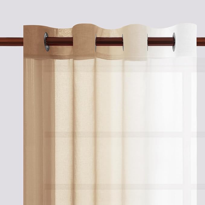 DWCN Taupe Faux Linen Ombre Sheer Curtains - Image 3