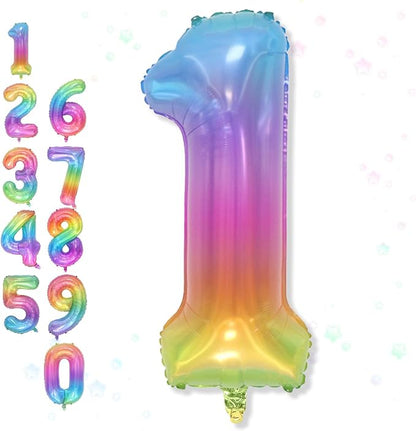 Big Number 1 Balloons, Rainbow Multicolor Foil 1 Balloon Numbers 40 Inch by Froova