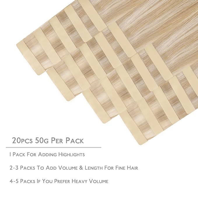 WENNALIFE Tape in Hair Extensions Human Hair, 20pcs 40g 12 inch Dirty Blonde Highlighted Bleach Blonde Remy Hair Extensions Straight Human Hair Tape in Extensions Skin Weft Extensions Hair