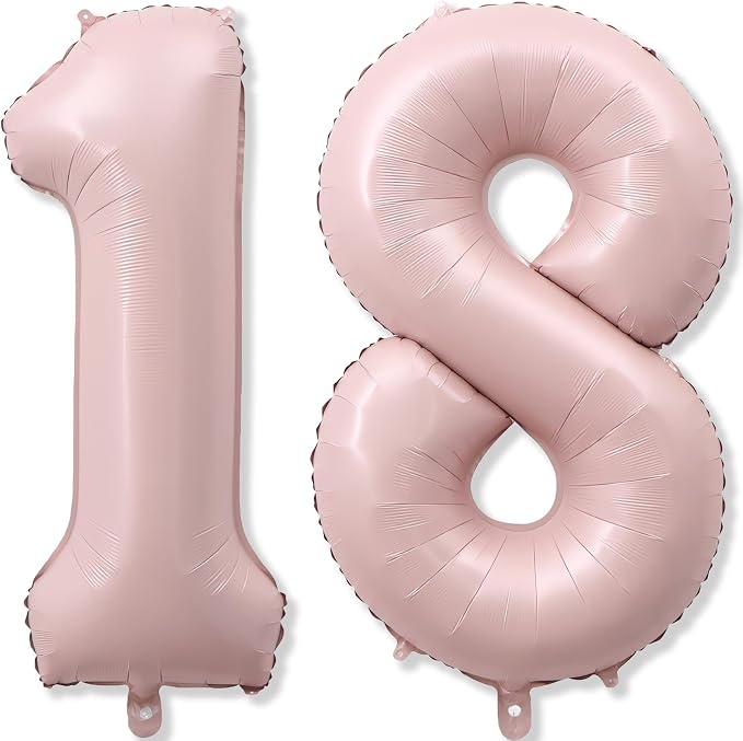 Pastel Pink 18 Balloon Numbers for Girls, Big Blush Pink Foil 1 & 8 Helium by KAINSY