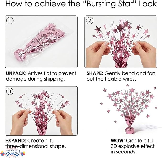 PMU 3 Pack Bursting Star Metallic Foil Spray Centerpiece- Baby Pink Balloon - Image 6