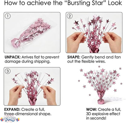 PMU Bursting Star Metallic Foil Spray Centerpiece- Baby Pink Balloon Weights - Image 7