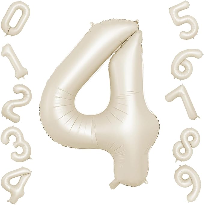 40 Inch Cream Number 4 Balloon, Digital 4 Cream White Giant 4 Foil Balloon by BIAPIAN