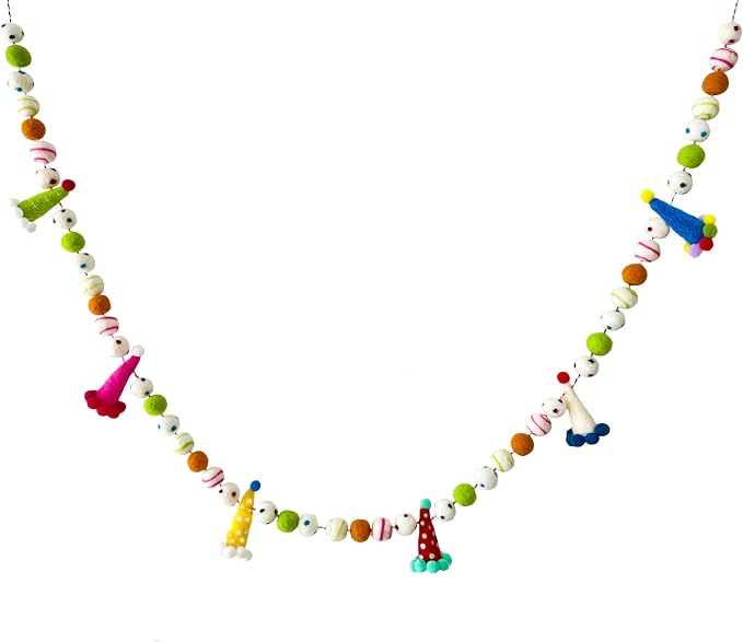 Pre-Strung Birthday Banner Handmade 3D Wool Felt Hats Rainbow Ball Garland | by Unknown