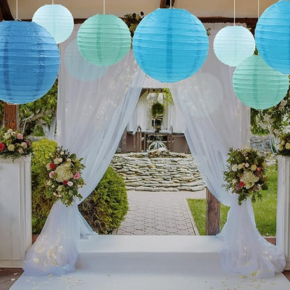 Blue Paper Lanterns 12 Pcs Assorted size of 6" 8" 10" 12" Chinese Round Paper - Image 4