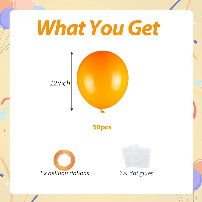 50pcs Orange Balloons, Helium 12inch Orange Party Balloons - Image 2