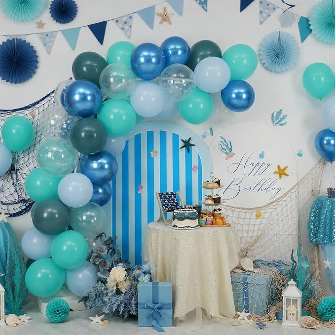 Under The Sea Balloons, 12 Inch Ocean Blue Balloons Metallic Blue Teal and - Image 7