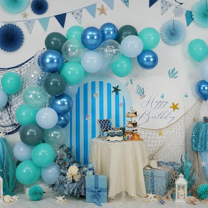 Under The Sea Balloons, 12 Inch Ocean Blue Balloons Metallic Blue Teal and - Image 7
